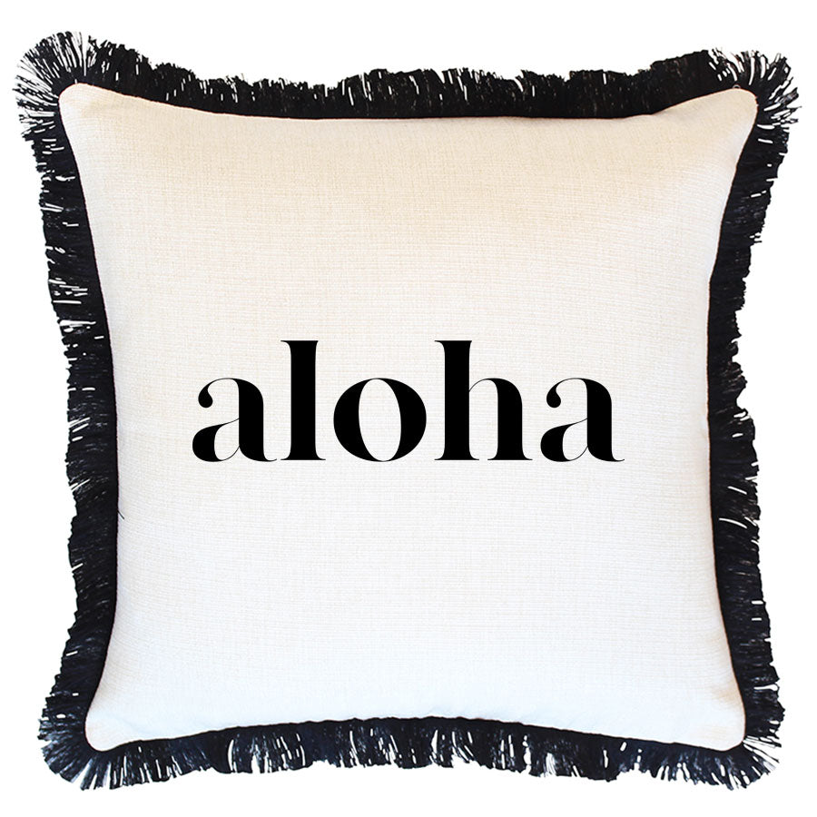 Indoor Outdoor Cushion Cover Coastal Fringe Aloha Black