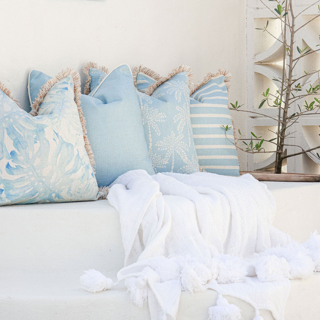 Cushion Cover-Coastal Fringe-Solid Pale Blue-60cm x 60cm