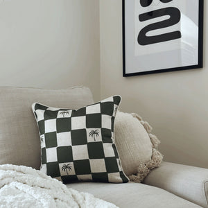 Cushion Cover-With Piping-Check Palm Kale-45cm x 45cm