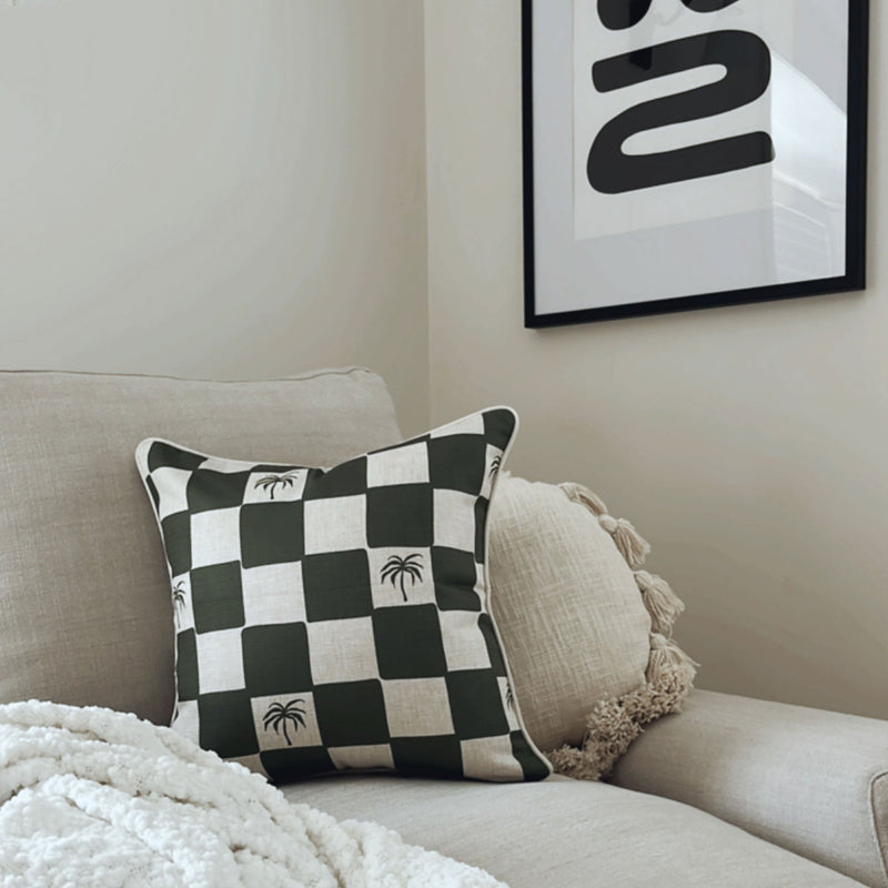 Cushion Cover-With Piping-Check Palm Kale-45cm x 45cm