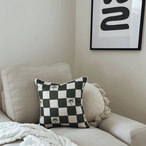 Cushion Cover-With Piping-Check Palm Kale-45cm x 45cm