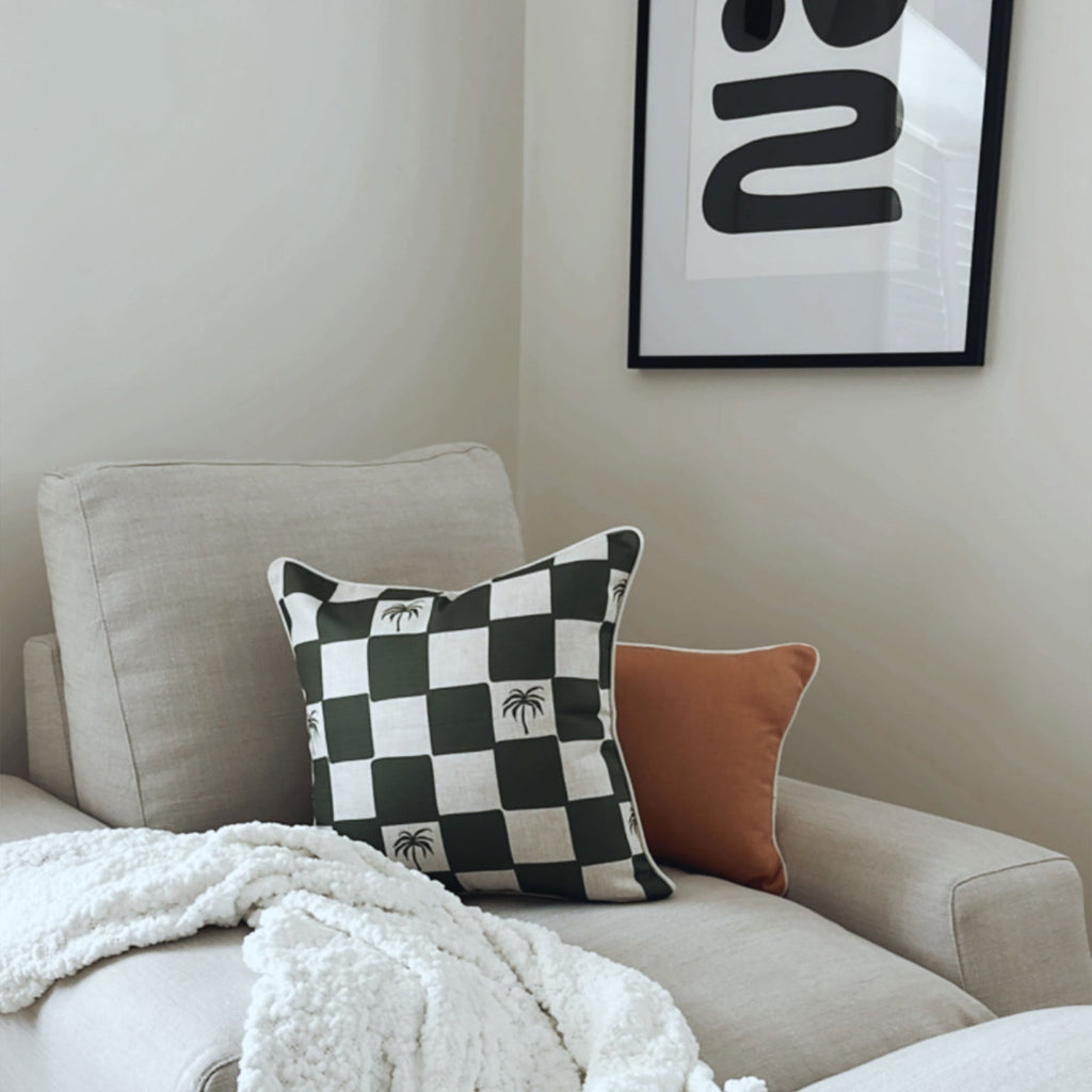 Cushion Cover-With Piping-Check Palm Kale-45cm x 45cm