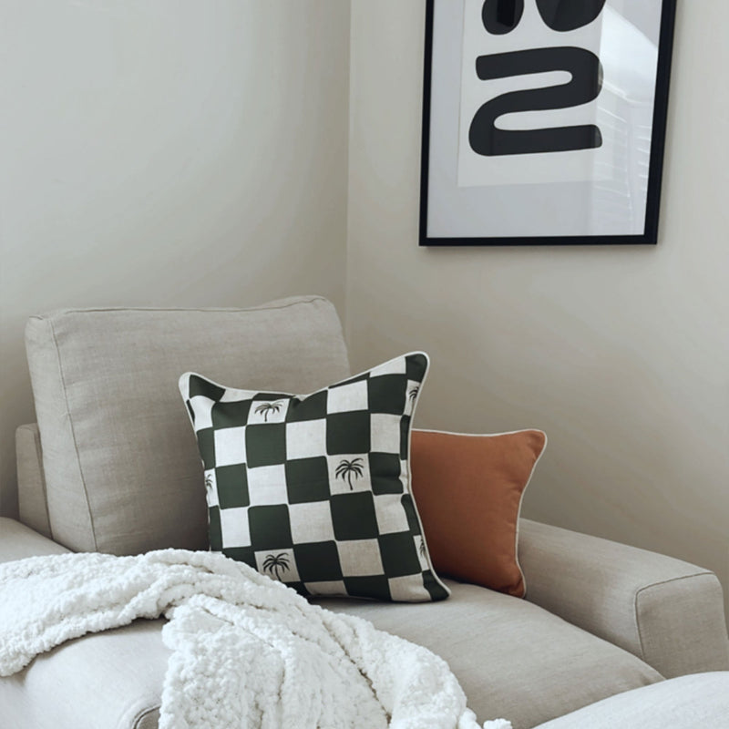 Cushion Cover-With Piping-Check Palm Kale-45cm x 45cm