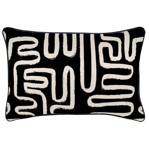 Cushion Cover-With Black Piping-Maze Black-35cm x 50cm