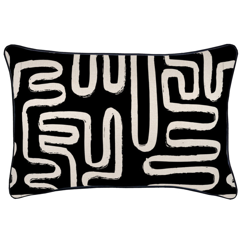 Cushion Cover-With Black Piping-Maze Black-35cm x 50cm