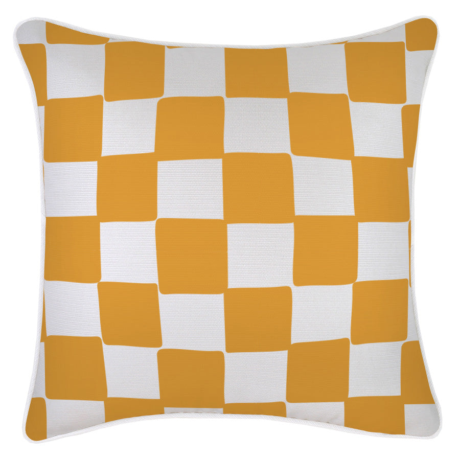 Cushion Cover-With Piping-Check Gold White-45cm x 45cm