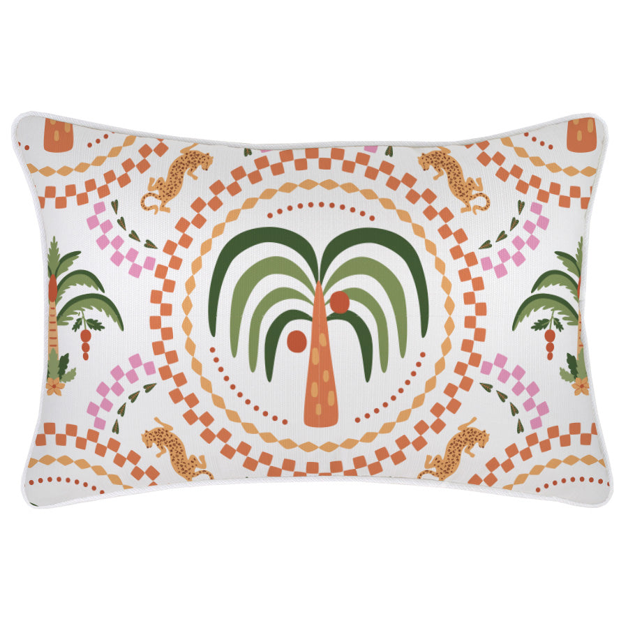 Cushion Cover-With Piping-Palm Mosaic White-35cm x 50cm
