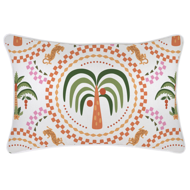 Cushion Cover-With Piping-Palm Mosaic White-35cm x 50cm