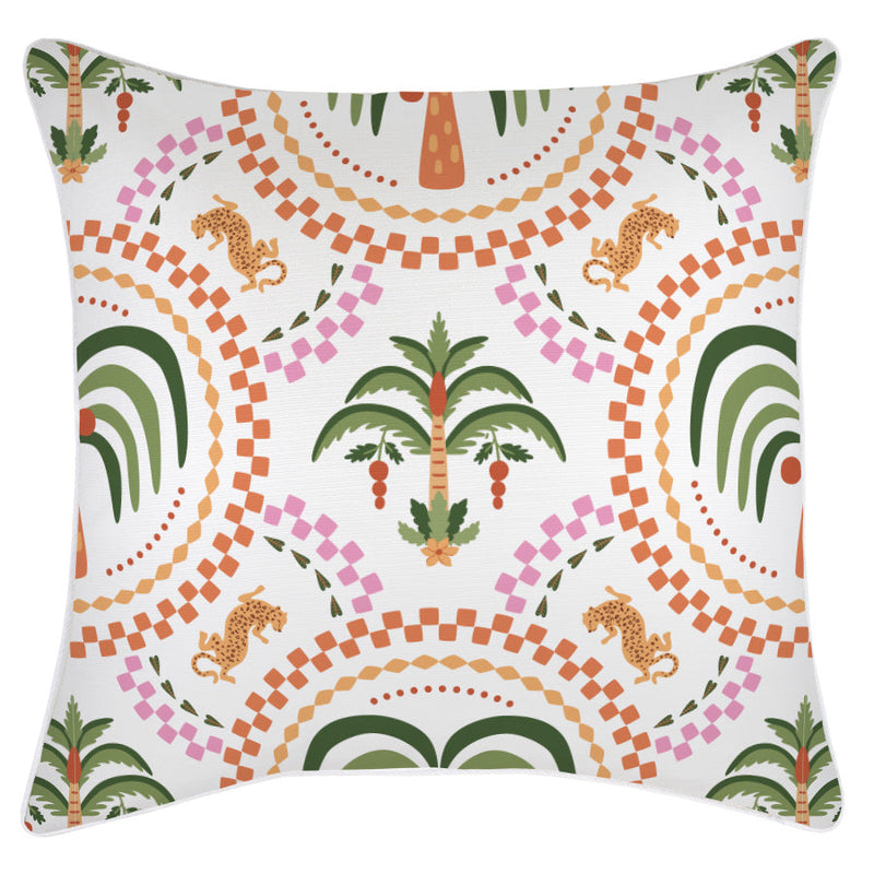Cushion Cover-With Piping-Palm Mosaic White-60cm x 60cm