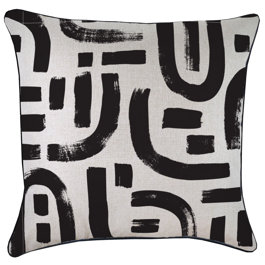 Cushion Cover-With Black Piping-Abstract Black-60cm x 60cm