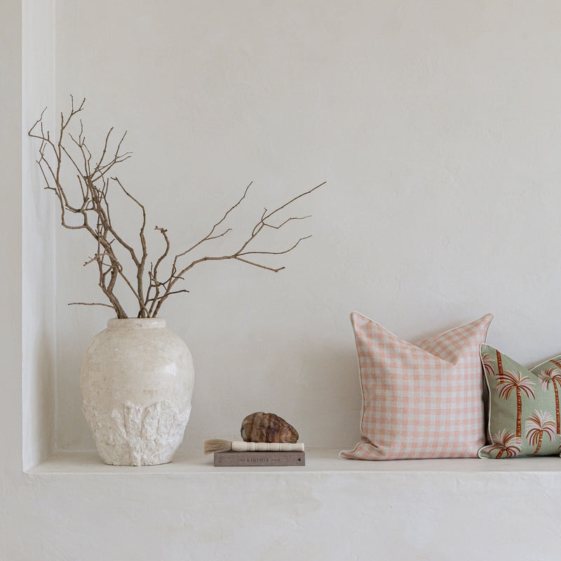 Cushion Cover-With Piping-Ginglam Peach-60cm x 60cm