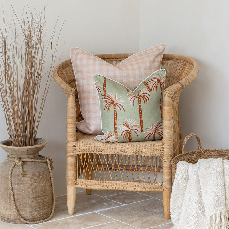 Cushion Cover-With Piping-Ginglam Peach-60cm x 60cm