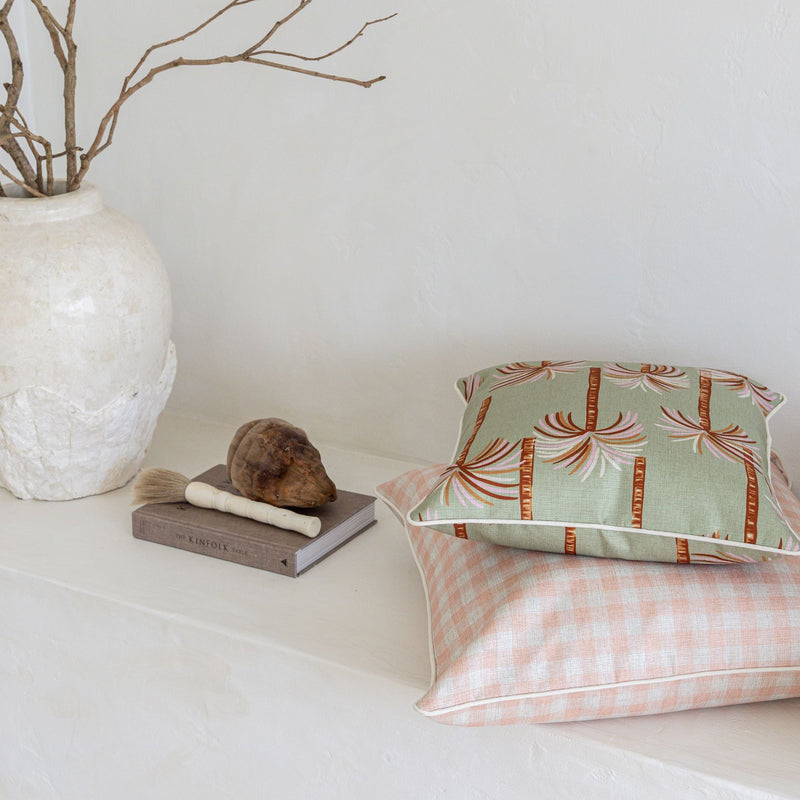 Cushion Cover-With Piping-Ginglam Peach-60cm x 60cm