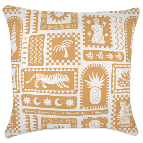 Cushion Cover-Coastal Fringe-Casa Palms Gold White-35cm x 50cm