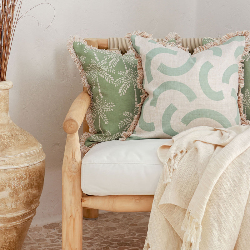 Cushion Cover-Coastal Fringe-Cabana Palms Sage-45cm x 45cm
