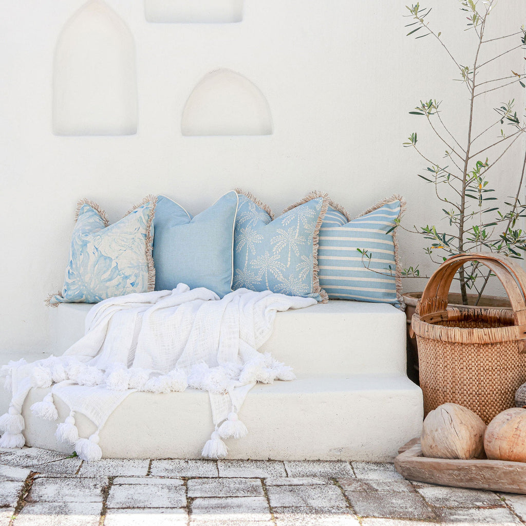 Cushion Cover-With Piping-Cabana Palms Pale Blue-60cm x 60cm