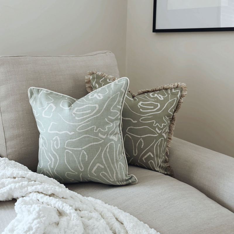 Cushion Cover-Coastal Fringe-Playa Sage-45cm x 45cm