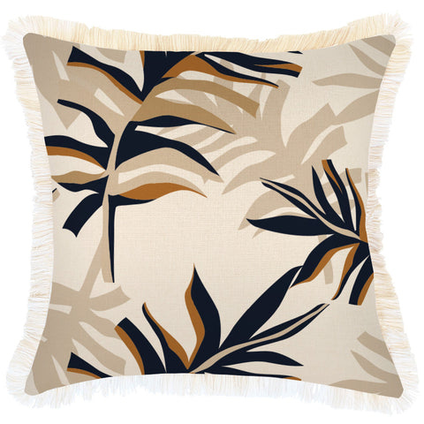 Cushion Cover-Coastal Fringe Black-Abstract Black-60cm x 60cm