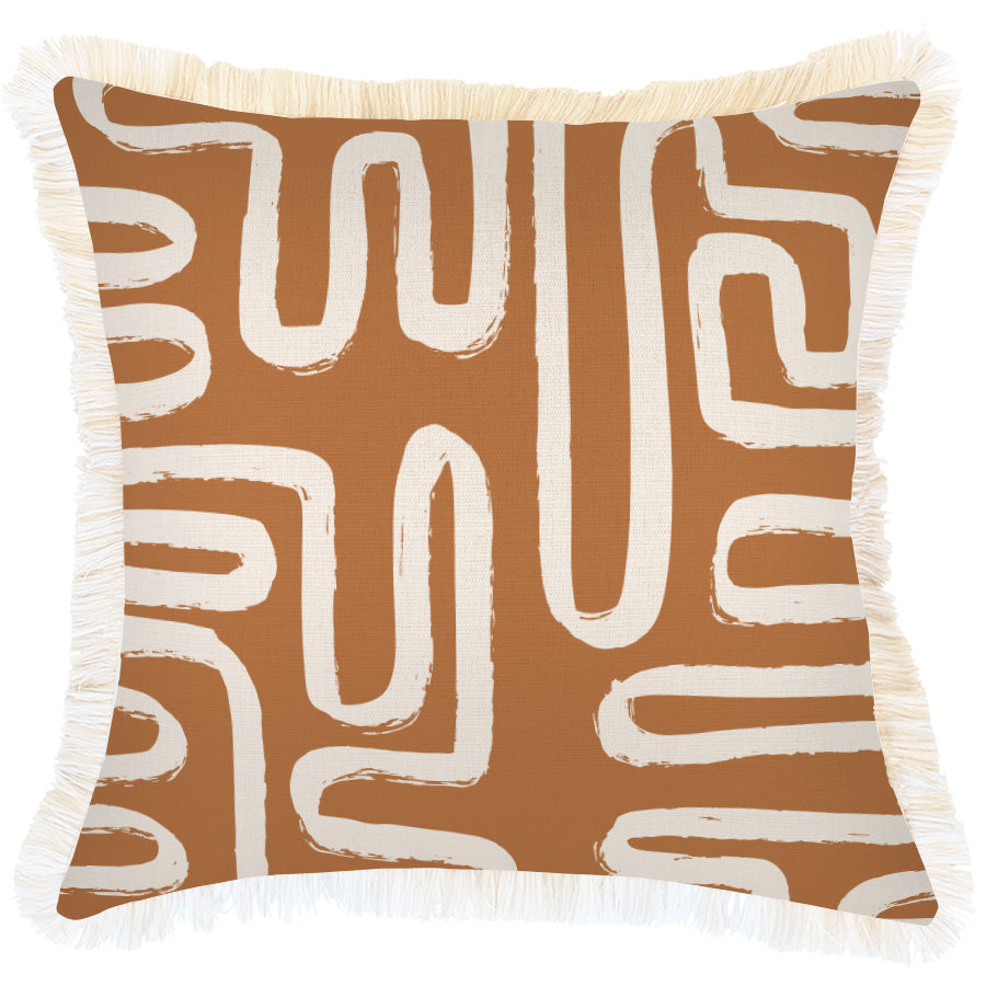 Cushion Cover-Coastal Fringe-Maze Rust-45cm x 45cm