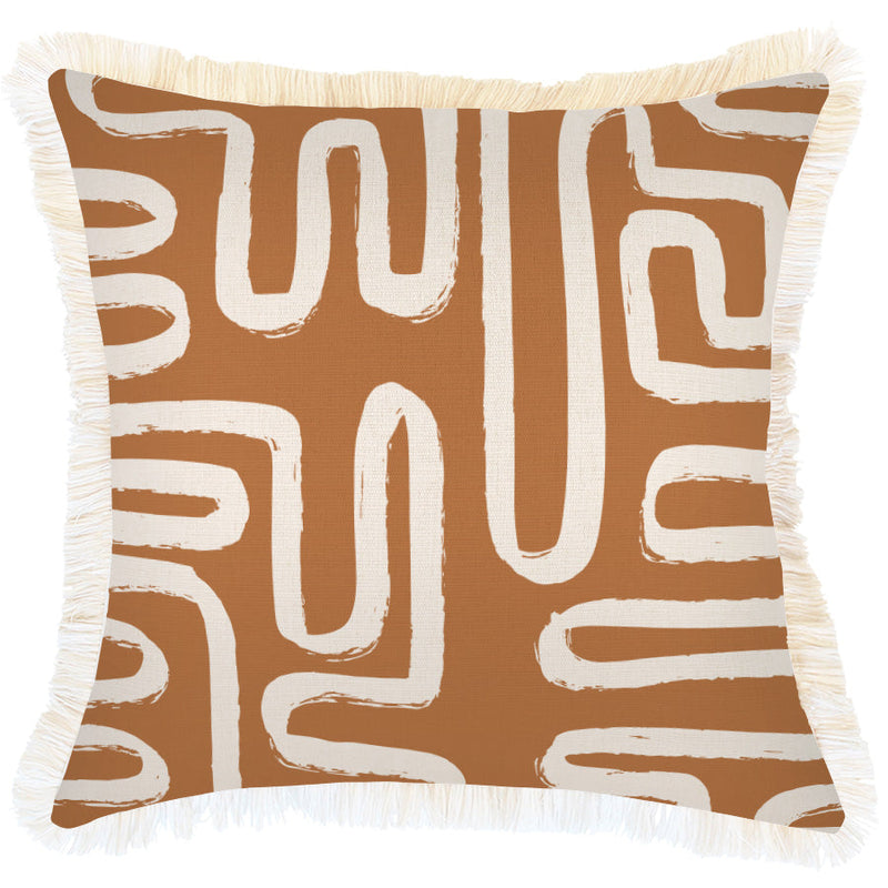 Cushion Cover-Coastal Fringe-Maze Rust-45cm x 45cm