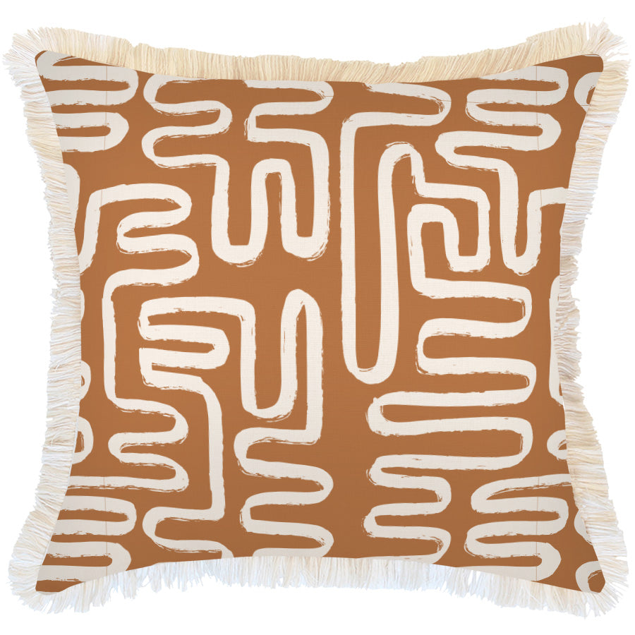 Cushion Cover-Coastal Fringe-Maze Rust-60cm x 60cm