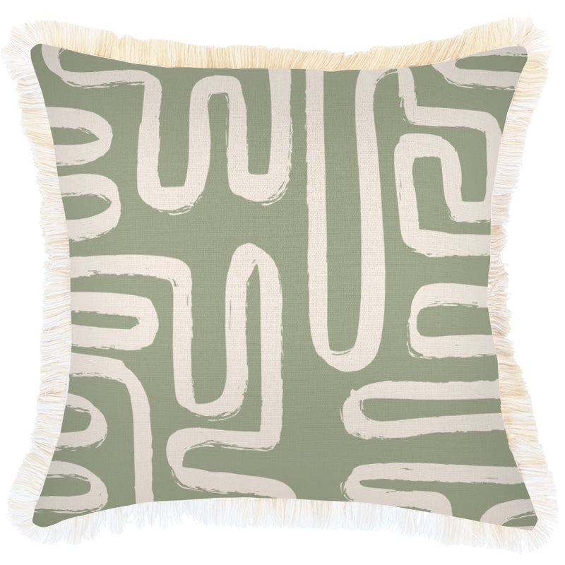 Cushion Cover-Coastal Fringe-Maze Sage-45cm x 45cm