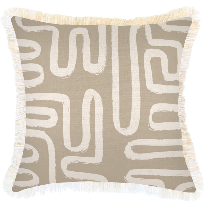 Cushion Cover-Coastal Fringe-Maze Taupe-45cm x 45cm