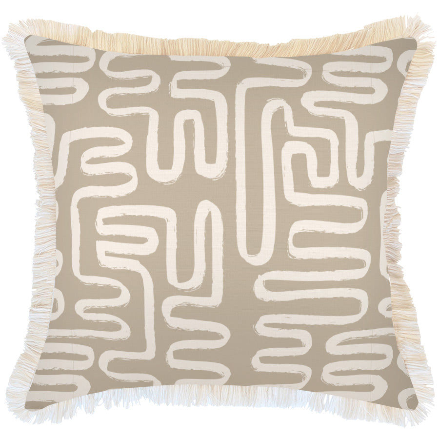 Cushion Cover-Coastal Fringe-Maze Taupe-60cm x 60cm