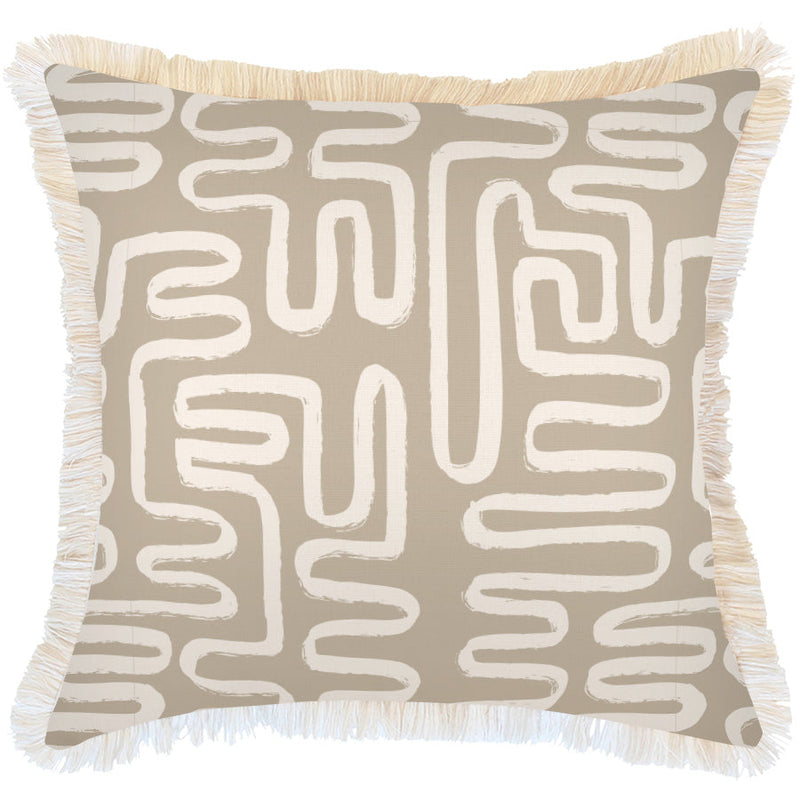 Cushion Cover-Coastal Fringe-Maze Taupe-60cm x 60cm