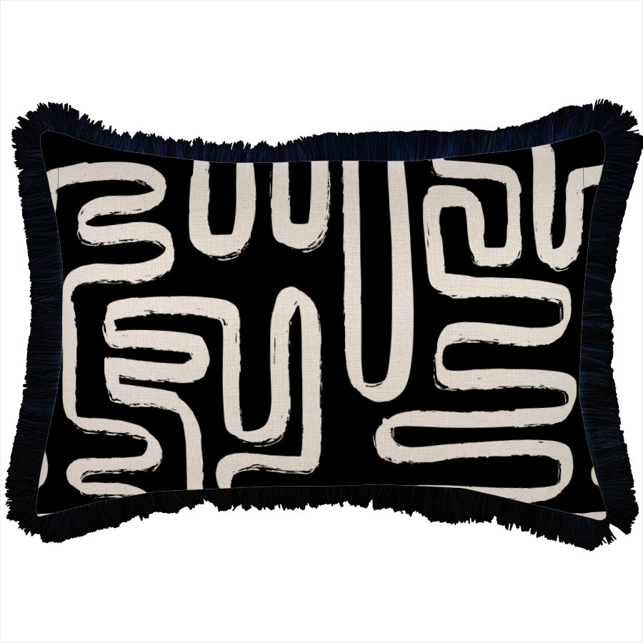 Cushion Cover-Coastal Fringe Black-Maze Black-35cm x 50cm