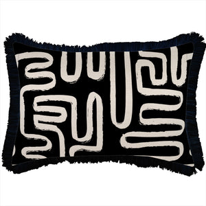 Cushion Cover-Coastal Fringe Black-Maze Black-35cm x 50cm