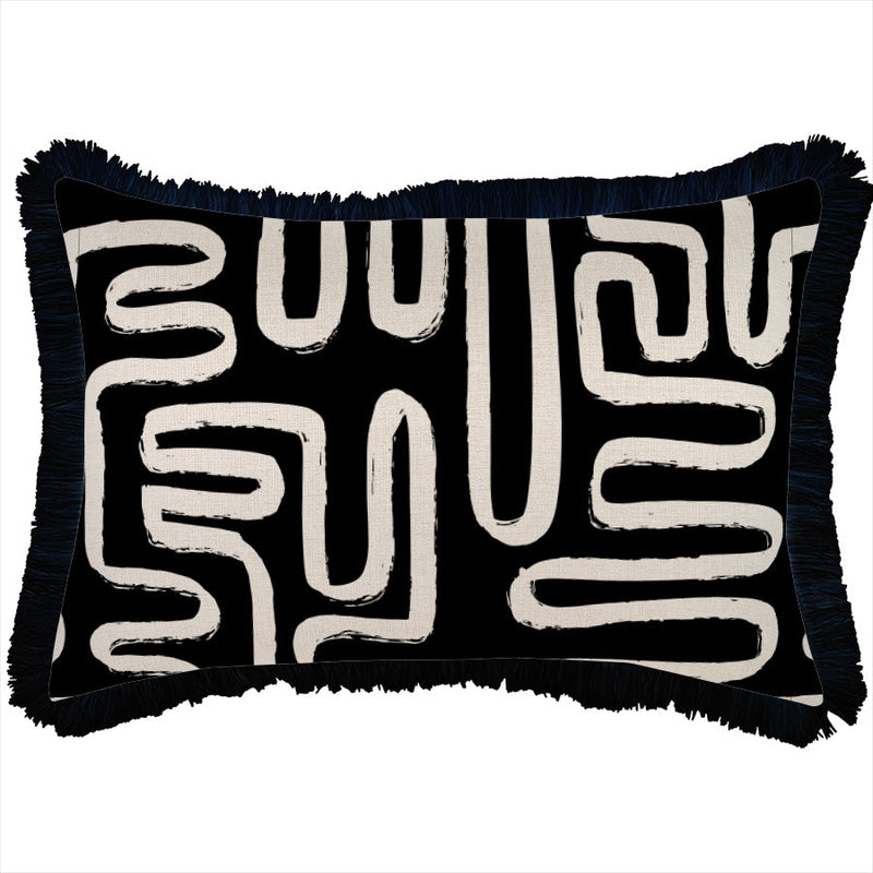 Cushion Cover-Coastal Fringe Black-Maze Black-35cm x 50cm