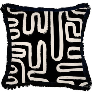 Cushion Cover-Coastal Fringe Black-Maze Black-45cm x 45cm