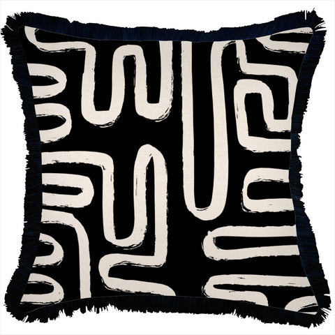 Cushion Cover-Coastal Fringe Black-Castaway-45cm x 45cm