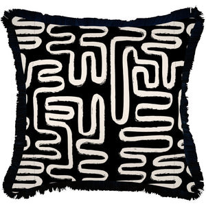 Cushion Cover-Coastal Fringe Black-Maze Black-60cm x 60cm