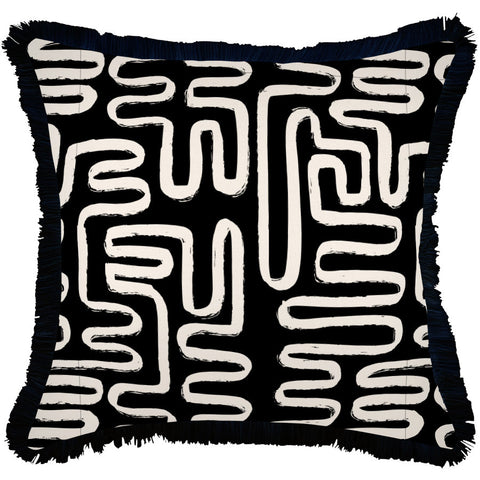 Cushion Cover-Coastal Fringe Black-Castaway-45cm x 45cm