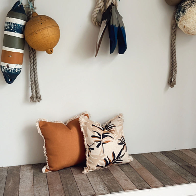 Cushion Cover-Coastal Fringe-Solid Rust-45cm x 45cm