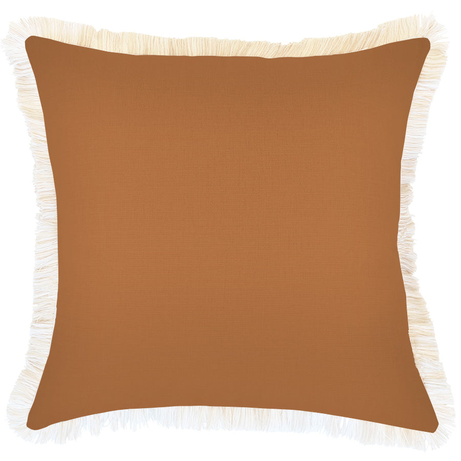 Cushion Cover-Coastal Fringe-Solid Rust-45cm x 45cm