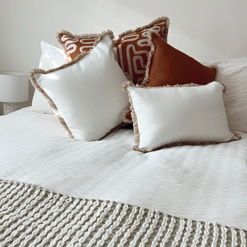 Cushion Cover-Coastal Fringe-Solid Rust-45cm x 45cm