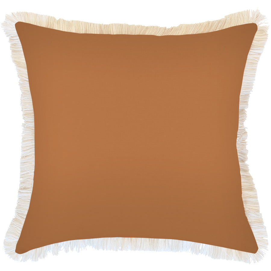 Cushion Cover-Coastal Fringe-Solid Rust-60cm x 60cm