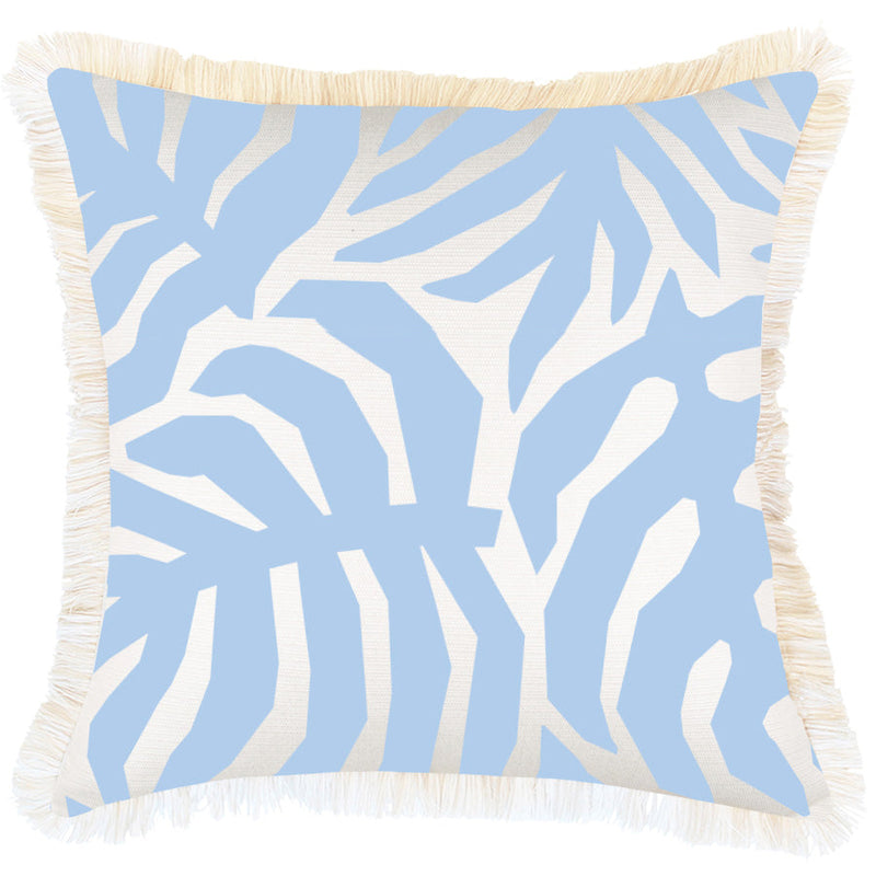 Cushion Cover-Coastal Fringe-Casa Palms Blue White-45cm x 45cm