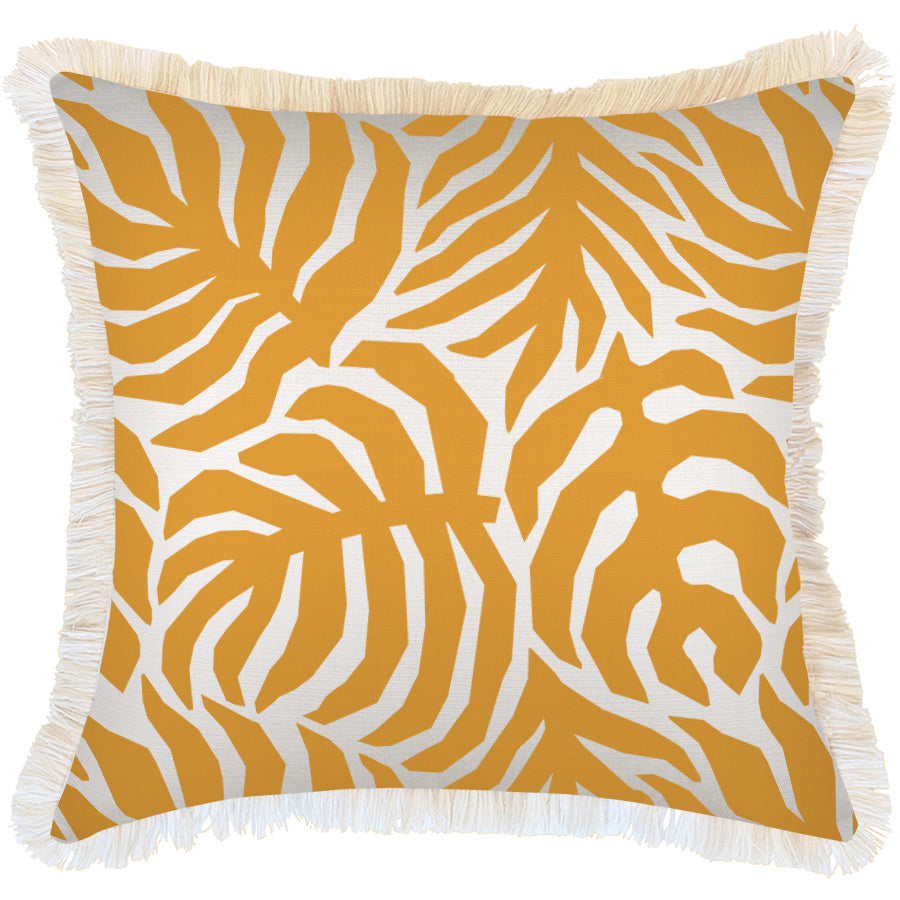 Cushion Cover-Coastal Fringe-Casa Palms Gold White-60cm x 60cm