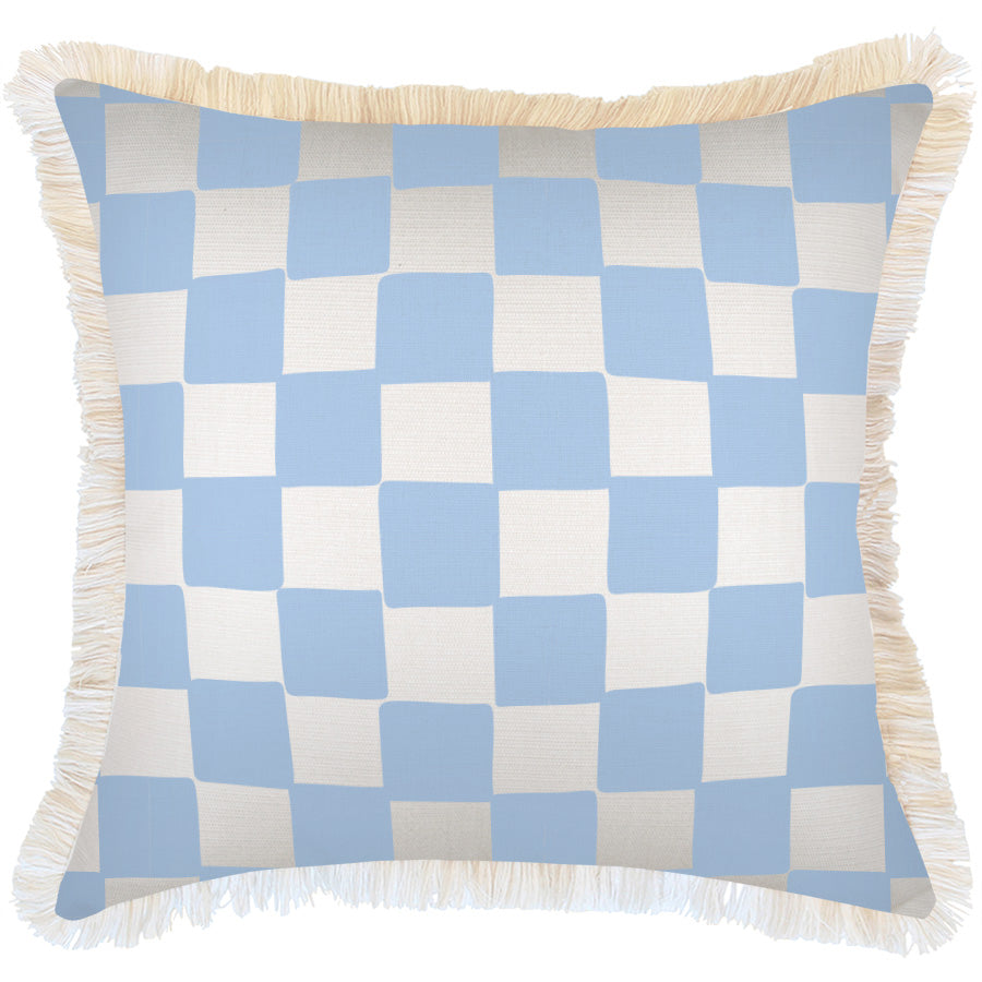 Cushion Cover-Coastal Fringe-Check Blue White-60cm x 60cm