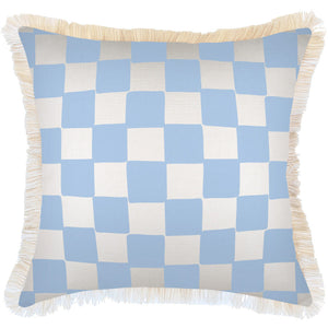 Cushion Cover-Coastal Fringe-Check Blue White-60cm x 60cm