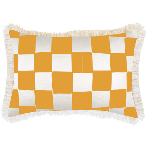 Cushion Cover-Coastal Fringe-Casa Palms Gold White-35cm x 50cm