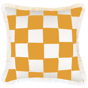 Cushion Cover-Coastal Fringe-Check Gold White-45cm x 45cm