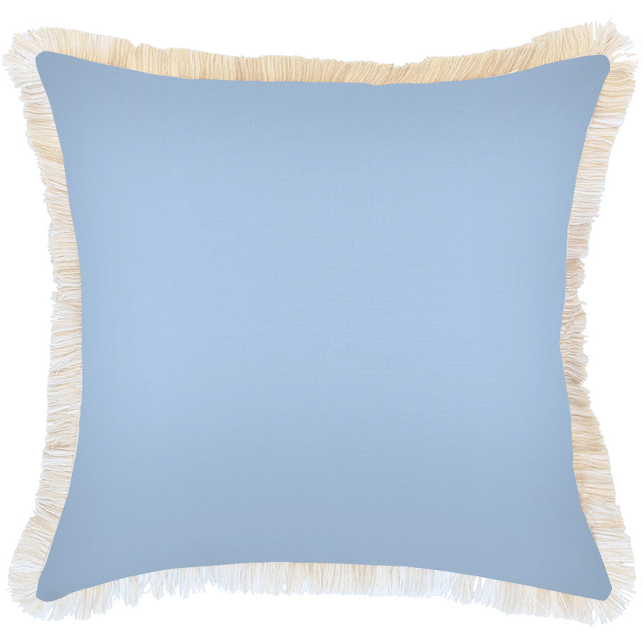 Cushion Cover-Coastal Fringe-Solid Blue White-60cm x 60cm