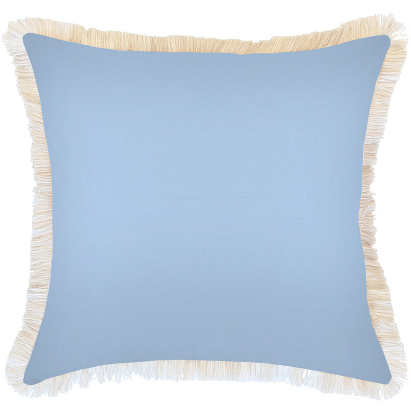 Cushion Cover-Coastal Fringe-Solid Blue White-60cm x 60cm