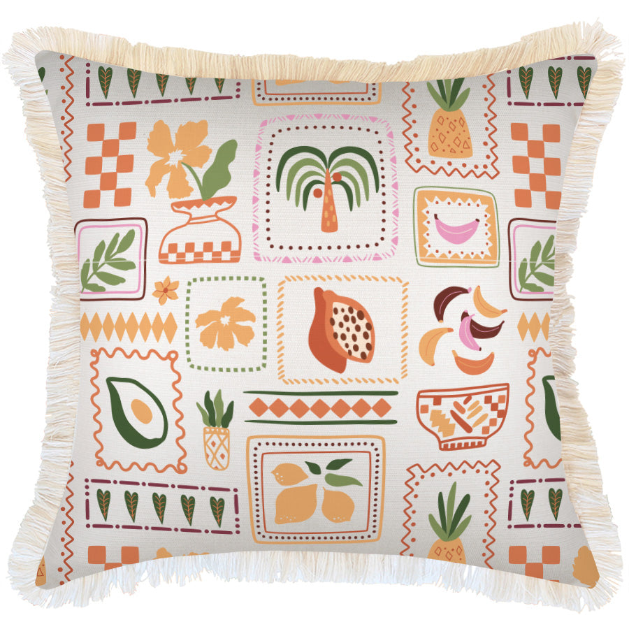 Cushion Cover-Coastal Fringe-Fruit Salad White-60cm x 60cm