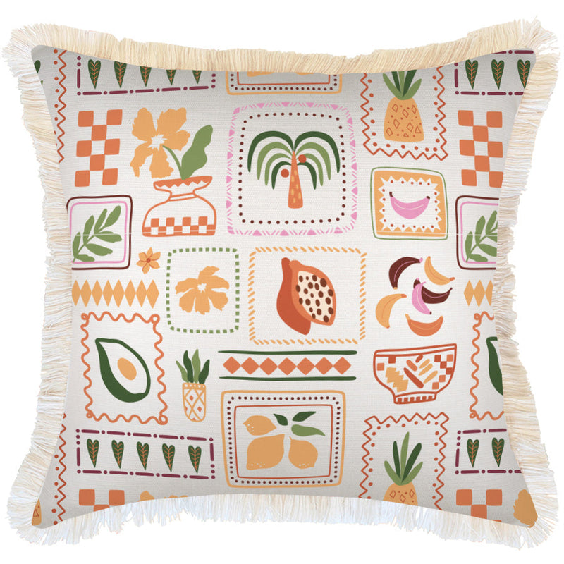 Cushion Cover-Coastal Fringe-Fruit Salad White-60cm x 60cm